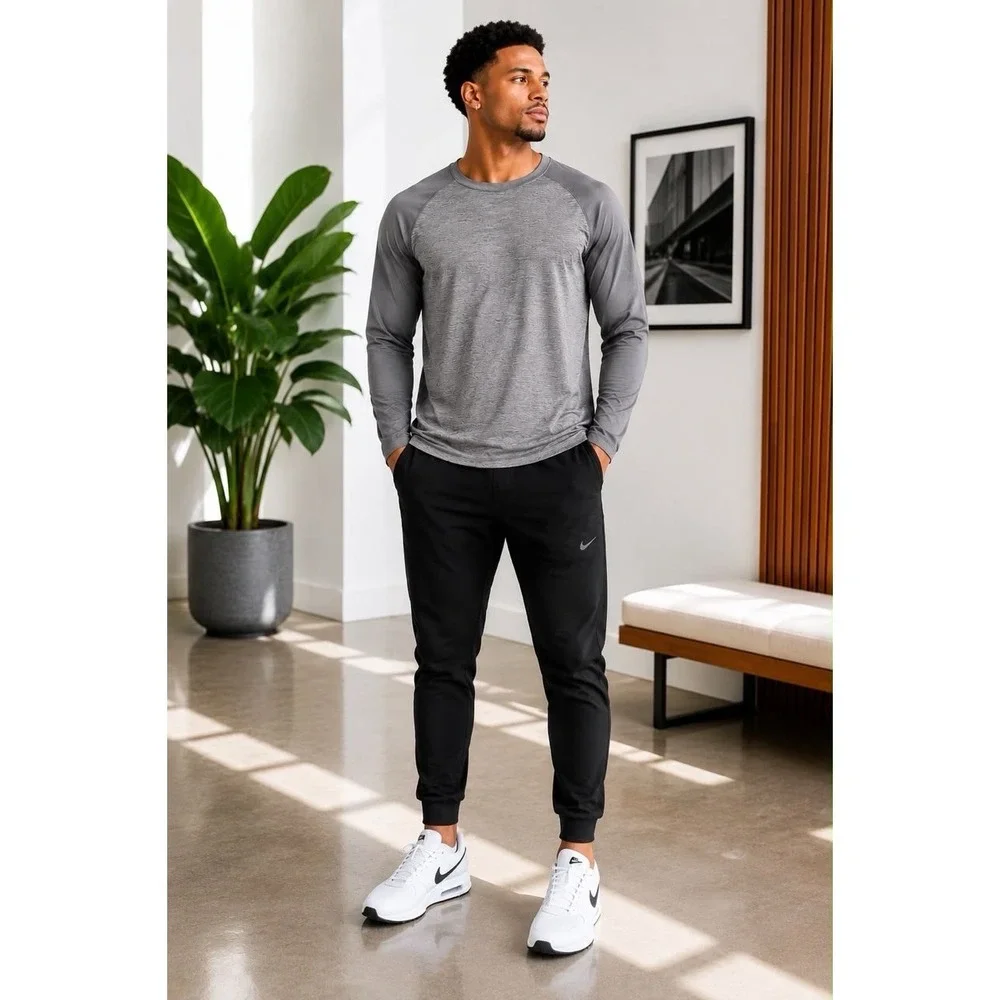 SIZE L- NIKE MEN'S HEATHER GRAY RAGLAN  LONG SLEEVE PERFORMANCE T-SHIRT